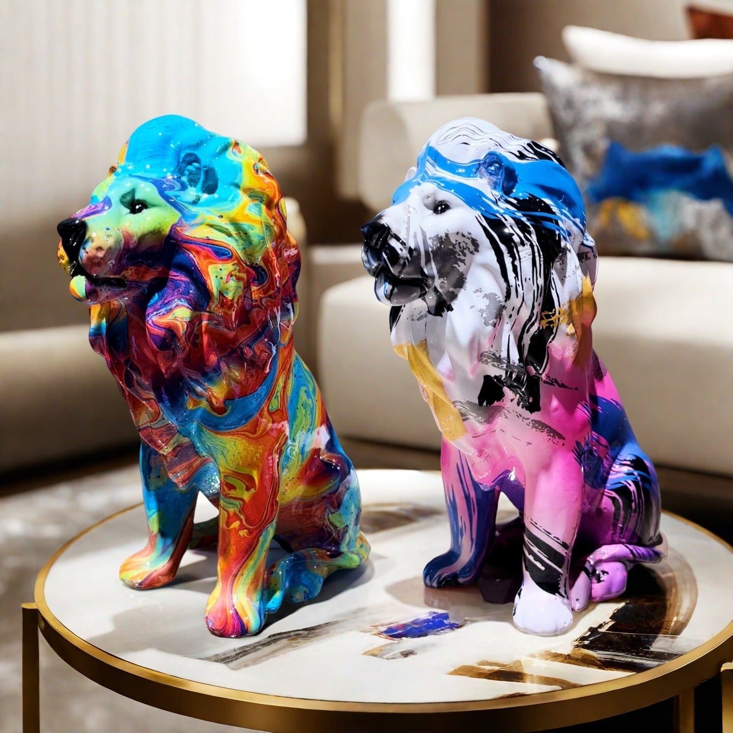 Colorful Lions Sculpture Acalora