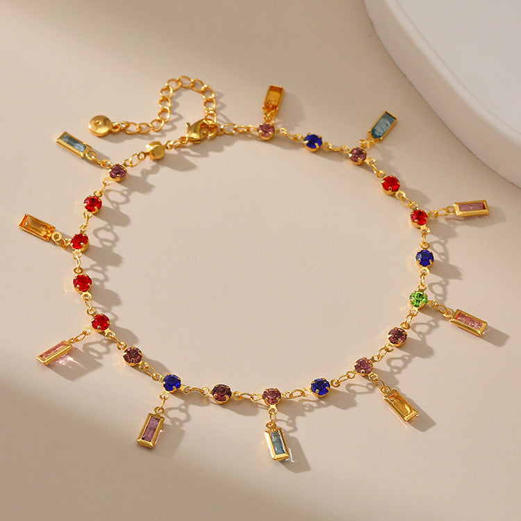 Colorful Gemstone Charm Anklet Acalora