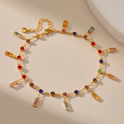 Colorful Gemstone Charm Anklet Acalora