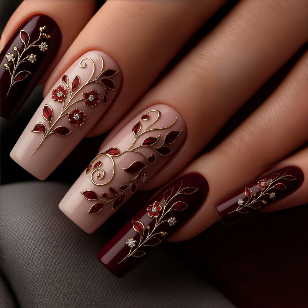 Artificial nails with elegant floral decorations Acalora