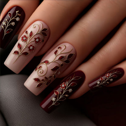 Artificial nails with elegant floral decorations Acalora