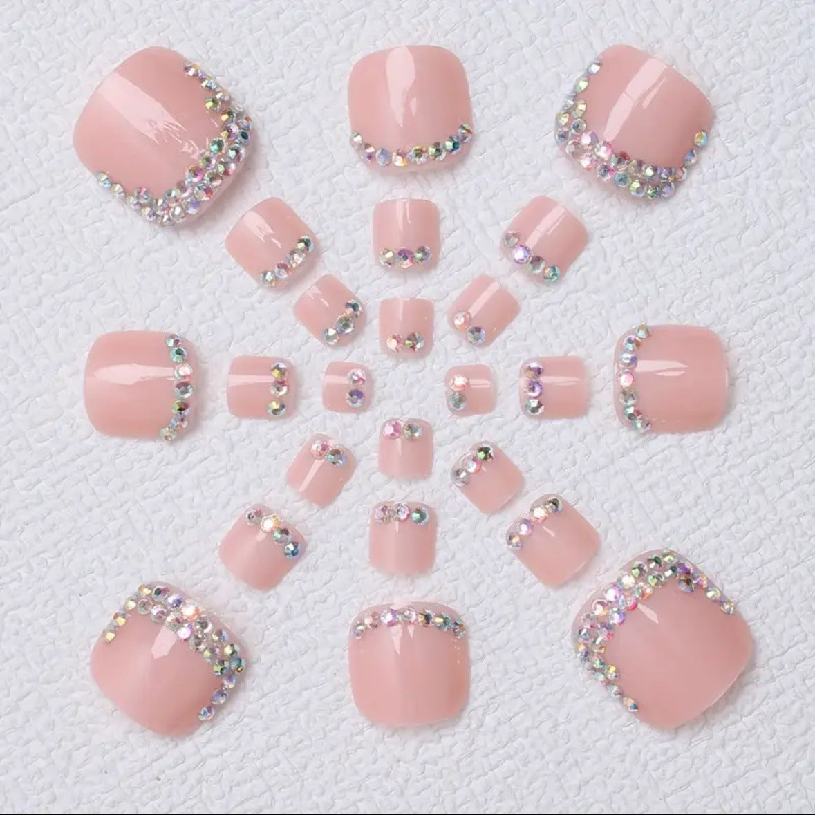 Rhinestone-Embellished Press-On Toenails Acalora