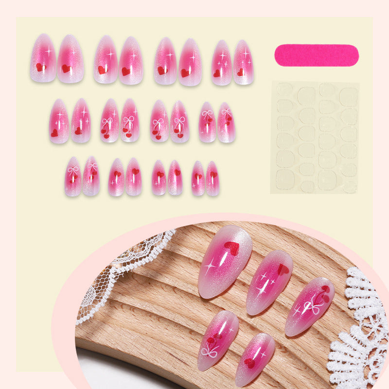 Charming Acrylic Press-On Nails Set with Heart and Bow Designs Acalora