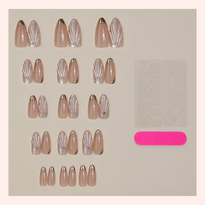 Elegant Press-On Nail Set with Decorative Metallic Tips Acalora