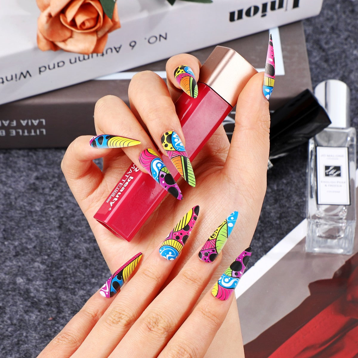 Creative Nail Art with Colorful Design Acalora