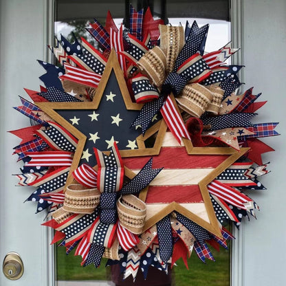 Unisex nan more patriotic door wreath in star design made of wood and jute ribbons Kalsten