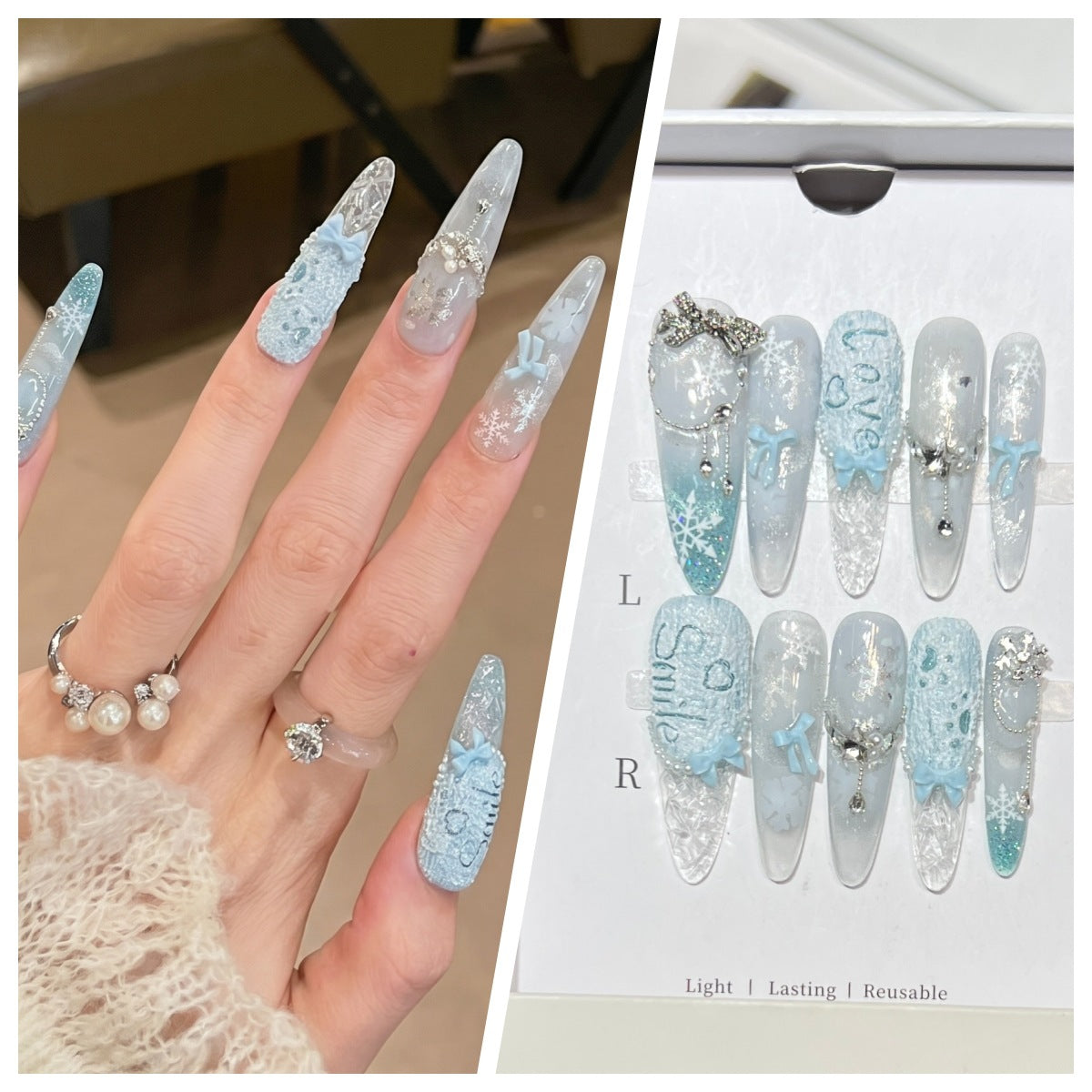 Artistic Stiletto Press-On Nail Set with Charming Patterns Acalora