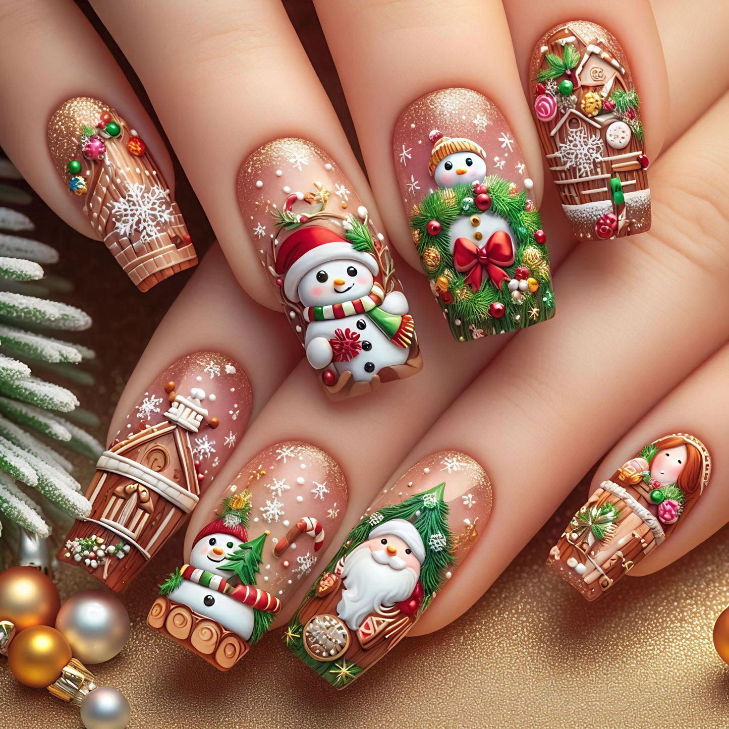 Festive 3D Holiday-Themed Nail Art Acalora