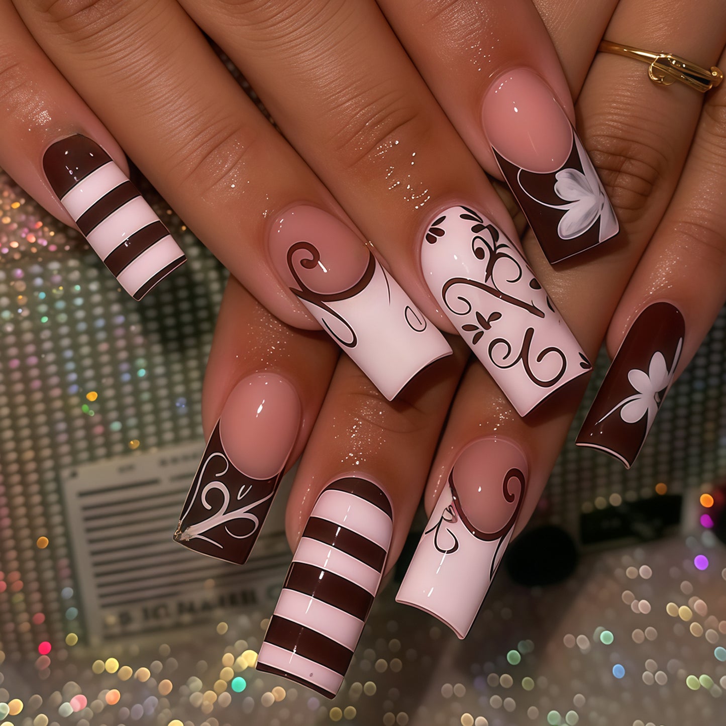 Decorative Long Press-On Nail Art Tips Acalora