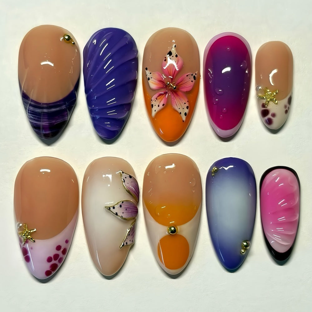 Artificial nails with colorful flower patterns Acalora