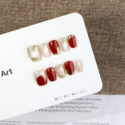 Decorative Press-On Nail Art Set with Gold Accents Acalora