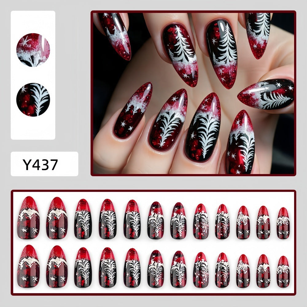 Artificial nails in festive Christmas design with elegant glitter Acalora