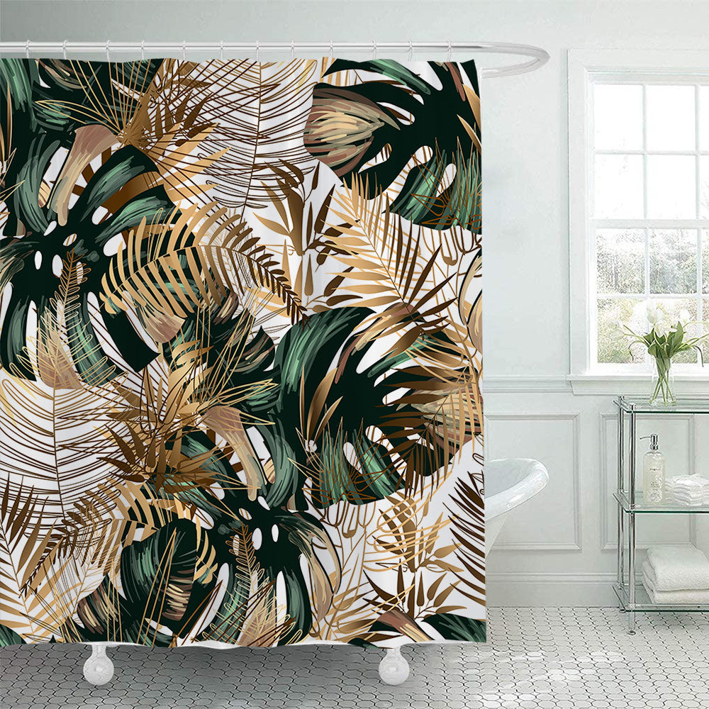 Tropical Leaf Print Shower Curtain