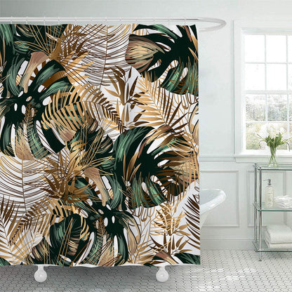 Tropical Leaf Print Shower Curtain