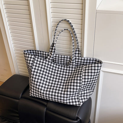 Stylish Checked Utility Tote Bag Acalora