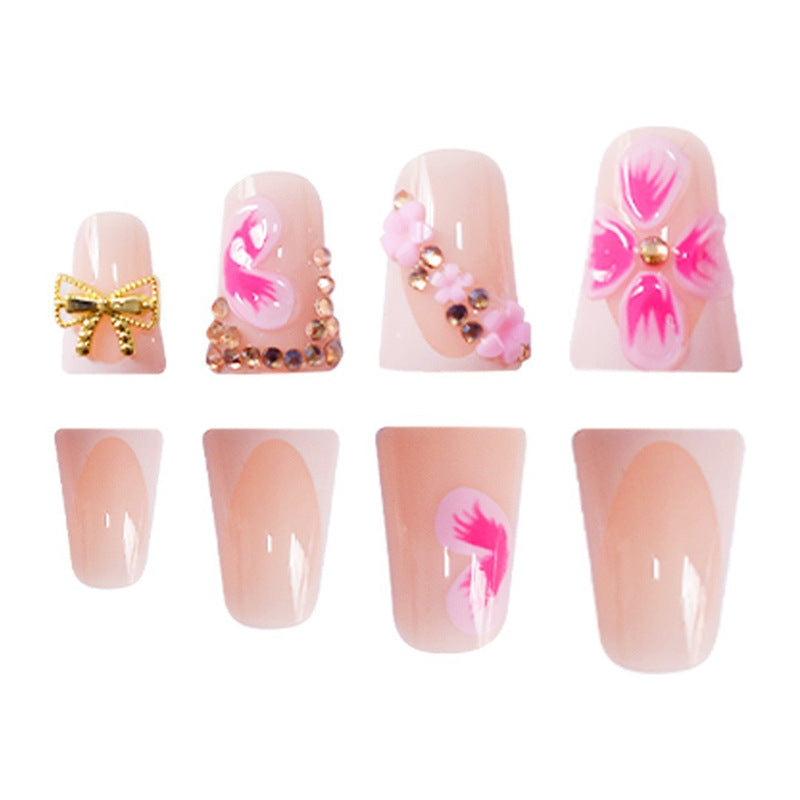 Elegant Floral Press-On Nail Art with Gem Accents Acalora