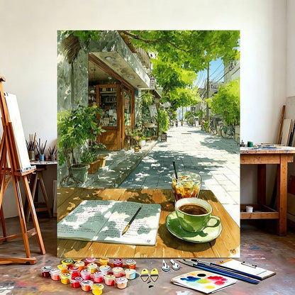 Urban Café Scene Canvas Art Print