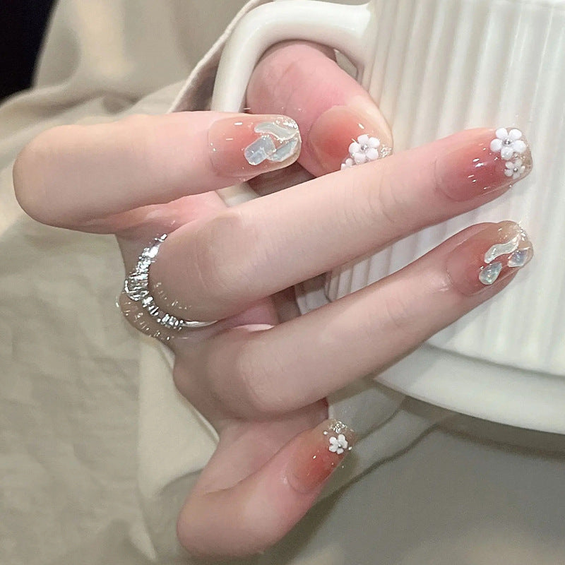 Artificial nail set with floral 3D decorations and elegant glitter Acalora