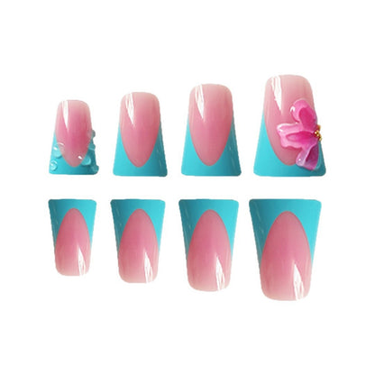 Artistic Press-On Nail Extensions with Floral Accents Acalora