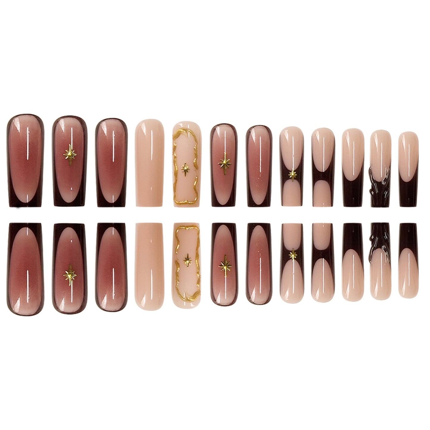 Luxurious Statement Stiletto Press-On Nails with Gold Accents Acalora