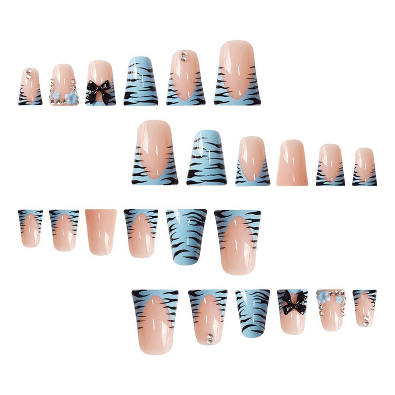 Decorative Press-On Nail Art Set with Bow and Gem Accents Acalora