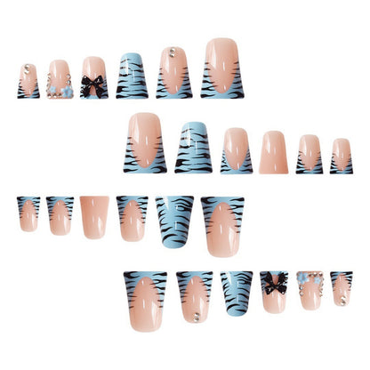 Decorative Press-On Nail Art Set with Bow and Gem Accents Acalora