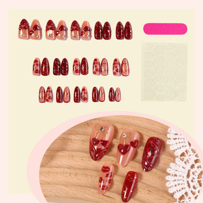 Decorative Press-On Nail Art Set with Heart and Gold Accents Acalora