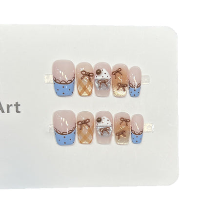 Decorative Press-On Nail Art Set with Charming Bow Accents Acalora