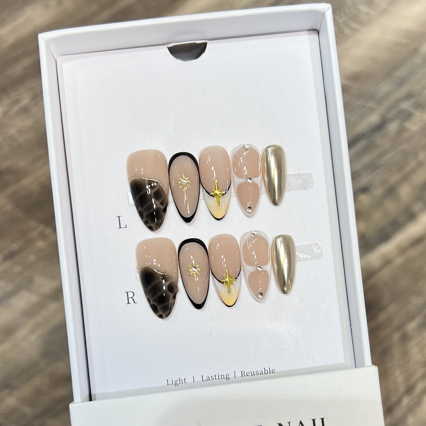 Reusable Stiletto Nail Art Set with Star and Gold Accents Acalora
