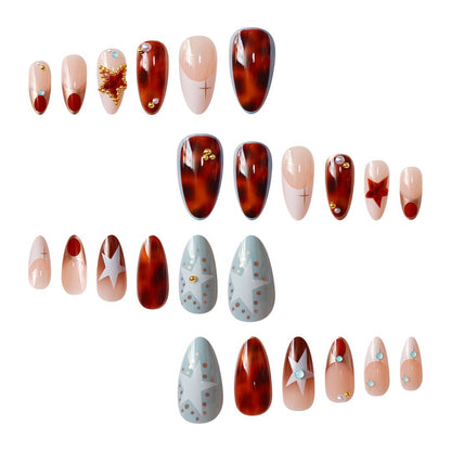 Artistic Press-On Nail Art Set with Unique Gemstone Accents Acalora