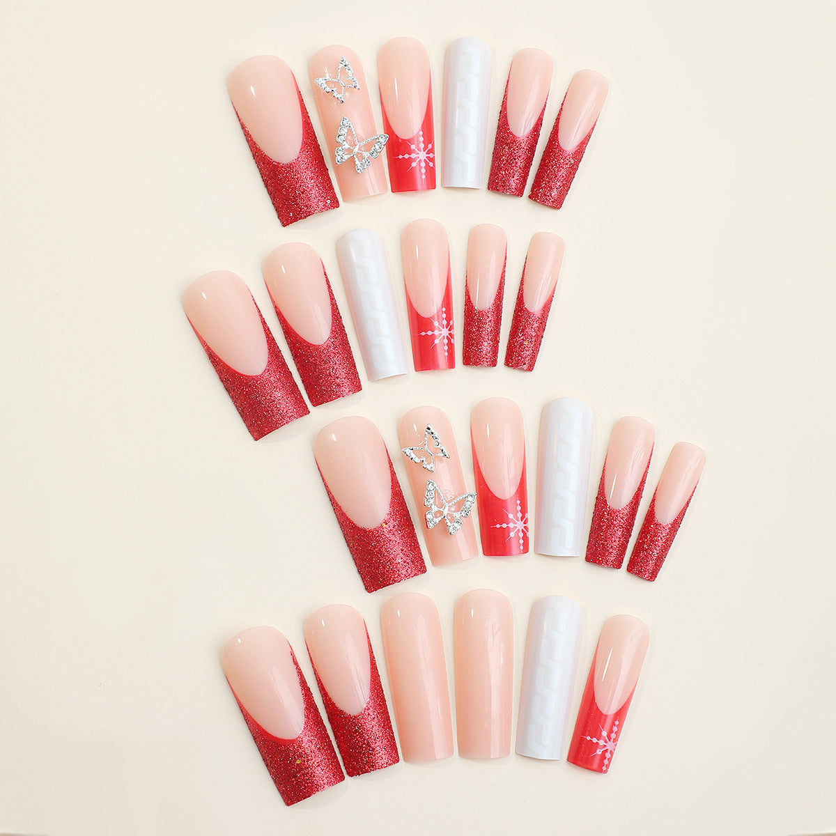 Festive Press-On Nail Art Set with Glitter and Decorative Accents Acalora
