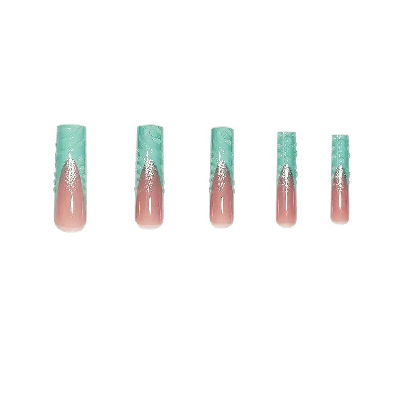 Artistic Long Press-On Nail Art Set with Textured Design Acalora