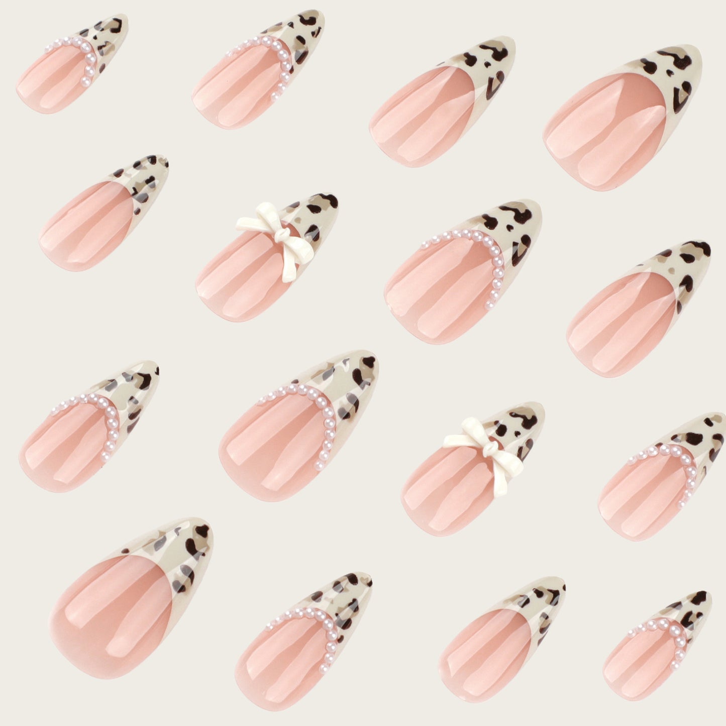 Artistic Press-On Nail Set with Bow and Animal Print Acalora
