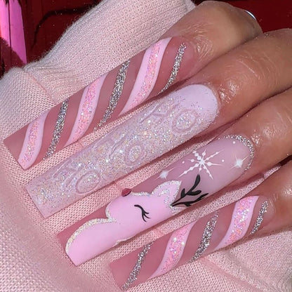Decorative Press-On Nail Art Set with Elegant Floral and Shimmer Design Acalora