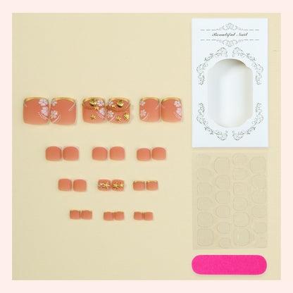 Floral Design Press-On Nail Set with Gold Accents Acalora