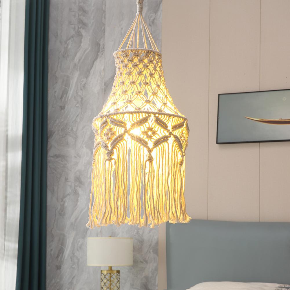 Elegant Macrame Hanging Lamp with Fringes Acalora