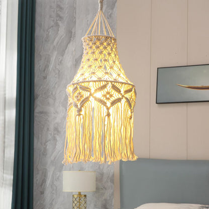 Elegant Macrame Hanging Lamp with Fringes Acalora