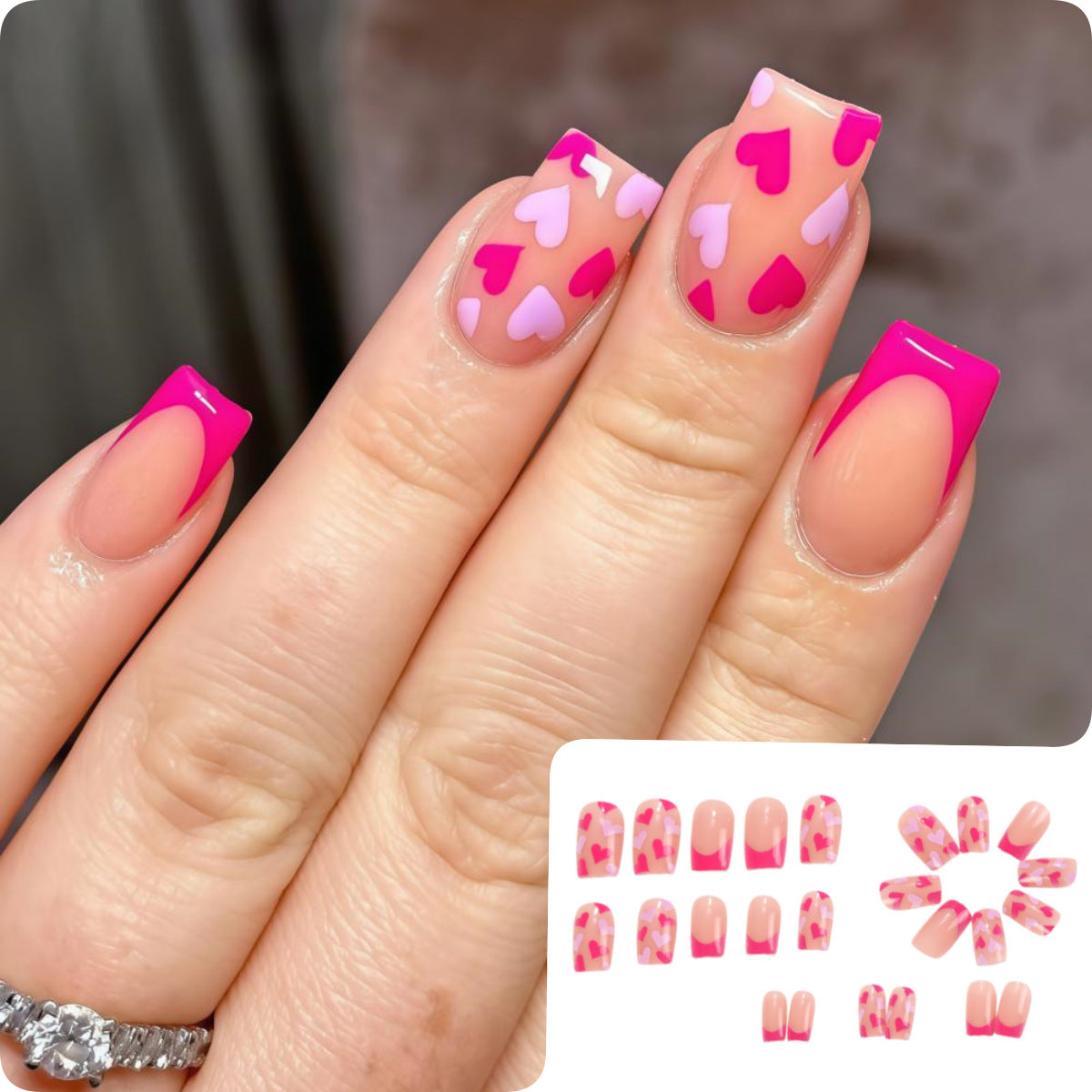 Artificial nails with romantic heart designs Acalora