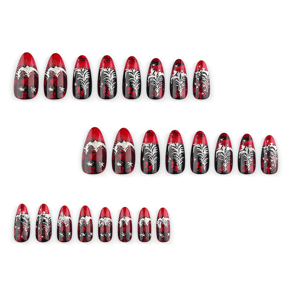 Artificial nails in festive Christmas design with elegant glitter Acalora