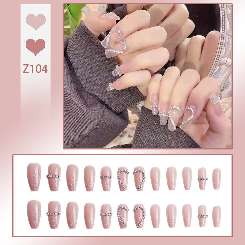 Glamorous artificial nails with heart and glitter design Acalora
