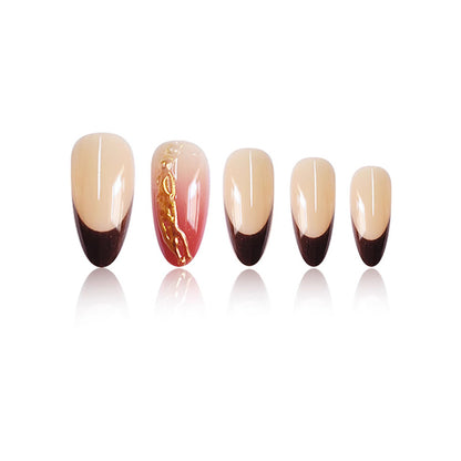 Artistic Press-On Nail Design with Gold Accents Acalora