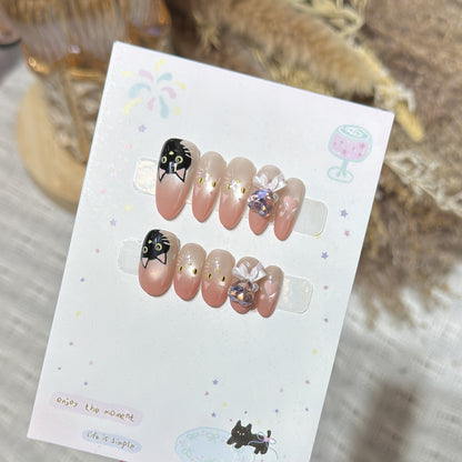 Whimsical Cat-Themed Press-On Nail Set Acalora