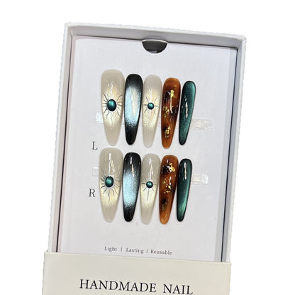 Extravagant Press-On Nail Art Set with Cosmic Theme Acalora