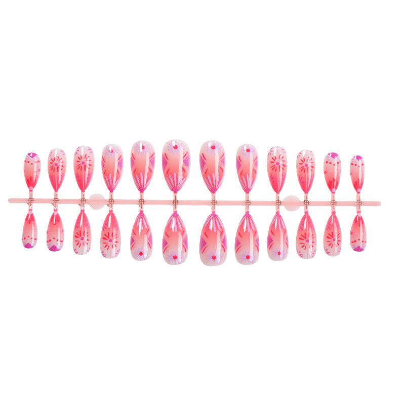 Artistic Press-On Nail Set with Floral and Geometric Patterns Acalora