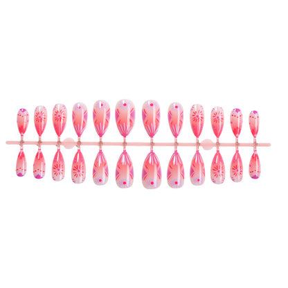 Artistic Press-On Nail Set with Floral and Geometric Patterns Acalora