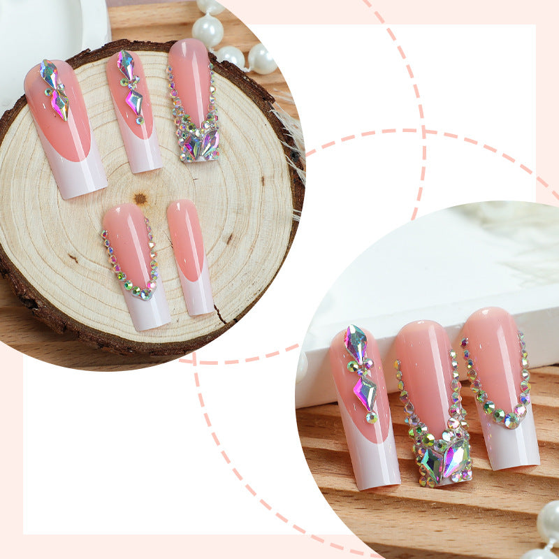 Decorative Press-On Nail Set with Gemstone Accents Acalora