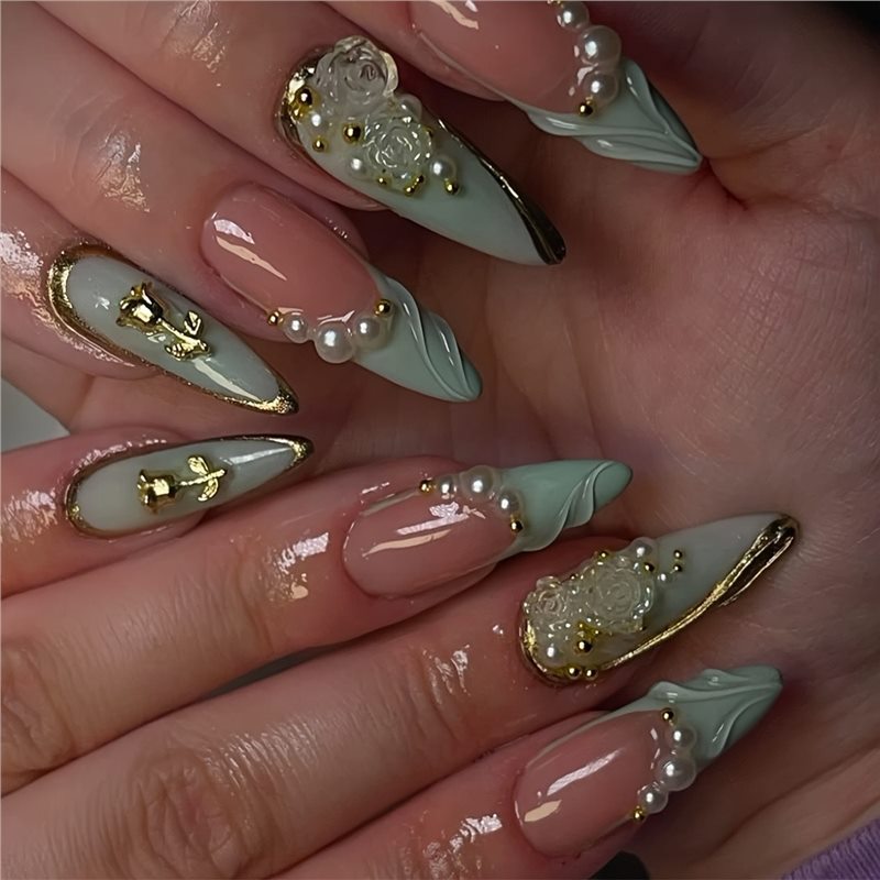 Decorative Long Stiletto Press-On Nail Art Acalora