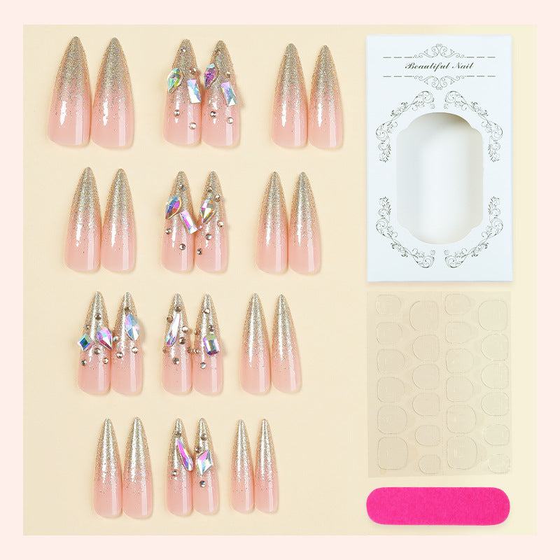 Stiletto Shaped Press-On Nail Set with Glitter Accent Acalora