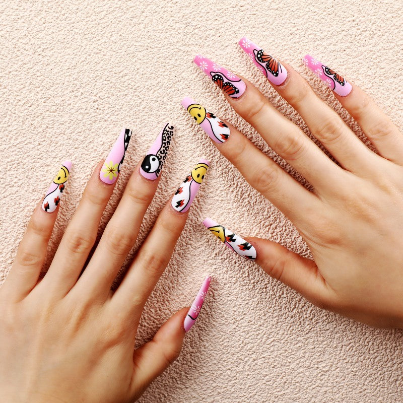 Artificial nails with colorful butterfly design Acalora