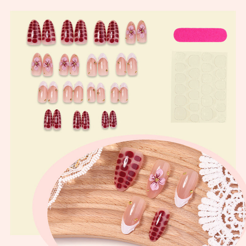 Artistic Press-On Nail Set with Floral and Leopard Designs Acalora